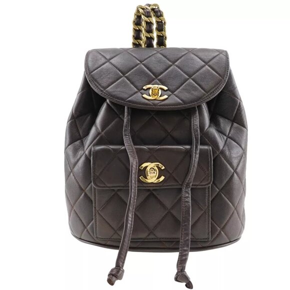 CHANEL Matelasse Backpack Daypack COCO Mark vintage Brown lambskin Women - Picture 1 of 9